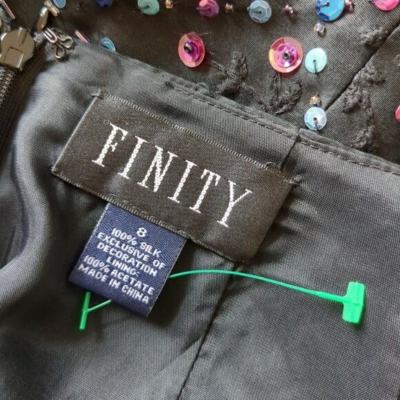 Vintage 1990s Finity Silk Skirt Black Beaded Slit Whimsigoth 1990s Siren Size 8 - Picture 8 of 10